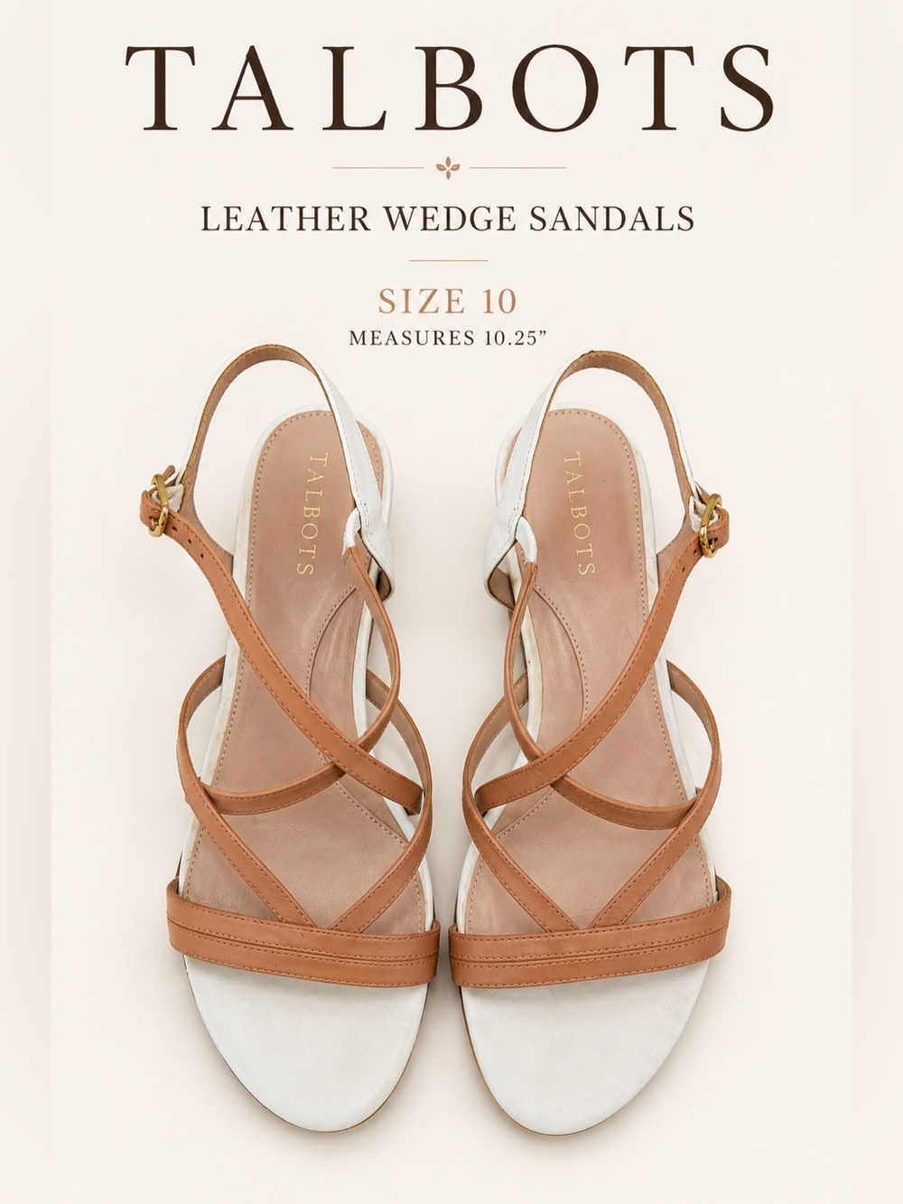 Talbots Leather Strappy Wedge Sandals Nude Blush & Ivory Colorblock Size 10